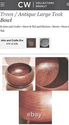 Antique 100 Yr Old Large Teak Bowl Treen & Silk Oak Bowl Signed By Walsh