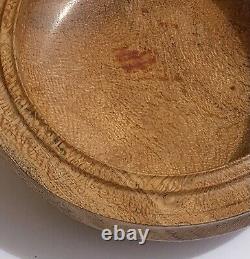 Antique 100 Yr Old Large Teak Bowl Treen & Silk Oak Bowl Signed By Walsh
