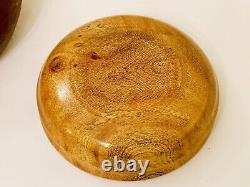 Antique 100 Yr Old Large Teak Bowl Treen & Silk Oak Bowl Signed By Walsh