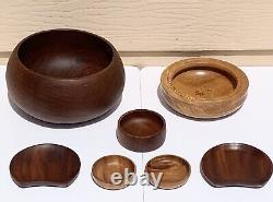 Antique 100 Yr Old Large Teak Bowl Treen & Silk Oak Bowl Signed By Walsh