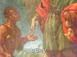 Antique 17th century old master oil painting on copper Rich Man & Lazarus signed