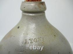 Antique 1800's STAMPED LYONS OVOID 1 Gallon Whiskey Stoneware Jug with Old Corn