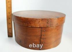 Antique 1800s Large Thos Annett E Jaffrey NH Bentwood Round Box & Lid Old Nails