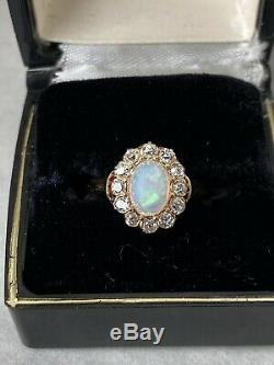 Antique 18k gold Victorian SIGNED 1.60ctw crystal opal and old mine diamond ring