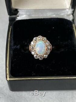 Antique 18k gold Victorian SIGNED 1.60ctw crystal opal and old mine diamond ring