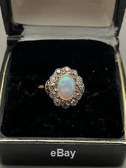 Antique 18k gold Victorian SIGNED 1.60ctw crystal opal and old mine diamond ring