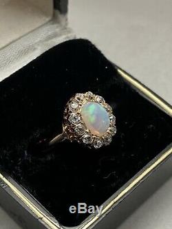 Antique 18k gold Victorian SIGNED 1.60ctw crystal opal and old mine diamond ring