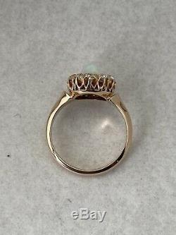 Antique 18k gold Victorian SIGNED 1.60ctw crystal opal and old mine diamond ring