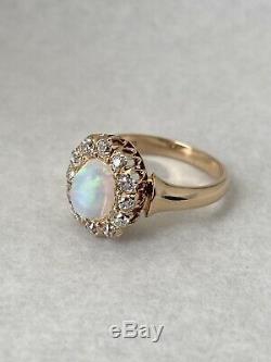 Antique 18k gold Victorian SIGNED 1.60ctw crystal opal and old mine diamond ring