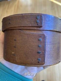 Antique 18th C EARLY Small Pantry Bentwood Box Original Surface OLD Nails