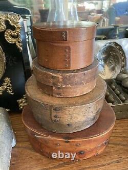 Antique 18th C EARLY Small Pantry Bentwood Box Original Surface OLD Nails