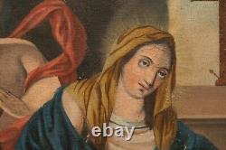 Antique 18th Century Oil Painting Canvas Jesus Christ Virgin Mary Religious Old