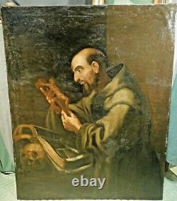 Antique 18th Century Old Master Painting St. Francis Italian Hermit Skull Santo