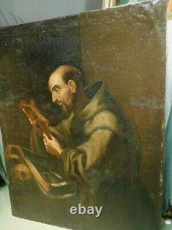 Antique 18th Century Old Master Painting St. Francis Italian Hermit Skull Santo