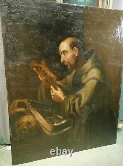 Antique 18th Century Old Master Painting St. Francis Italian Hermit Skull Santo