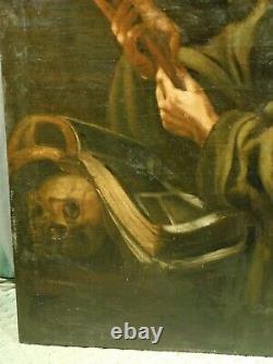 Antique 18th Century Old Master Painting St. Francis Italian Hermit Skull Santo