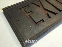 Antique 1900s CAST IRON EXIT SIGN AMBER Glass from Old Building in PASADENA CA