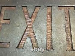 Antique 1900s CAST IRON EXIT SIGN AMBER Glass from Old Building in PASADENA CA