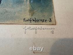 Antique 1918 Rolf Werner Signed Watercolor Painting Old Town Square Prague