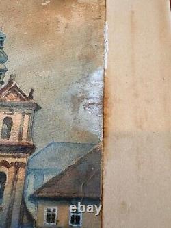 Antique 1918 Rolf Werner Signed Watercolor Painting Old Town Square Prague