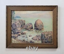 Antique 1920's Early Coastal Landscape Old Oil Painting Pacific Northwest Signed