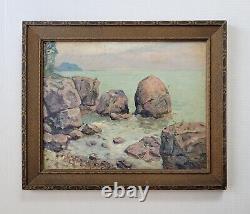 Antique 1920's Early Coastal Landscape Old Oil Painting Pacific Northwest Signed