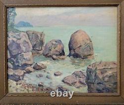 Antique 1920's Early Coastal Landscape Old Oil Painting Pacific Northwest Signed