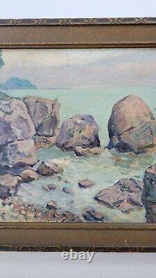 Antique 1920's Early Coastal Landscape Old Oil Painting Pacific Northwest Signed