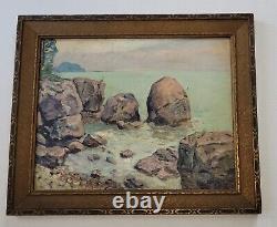 Antique 1920's Early Coastal Landscape Old Oil Painting Pacific Northwest Signed