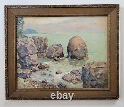 Antique 1920's Early Coastal Landscape Old Oil Painting Pacific Northwest Signed