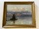Antique 1920's Oil Painting Signed Lopez Coastal Beach Sunset Landscape Sea Old