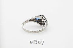 Antique 1920s Belais Signed 1ct Old Euro Diamond Sapphire 18k Gold Filigree Ring