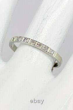 Antique 1920s Signed Old Mine Cut. 33ct Diamond 18k White Gold Wedding Band Ring