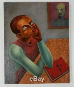 Antique 1936 Mexican Modernist Oil Painting Social Realism Old Political Cubism