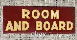 Antique 1940's Room And Board Sign Tin Bevel Edge Reflective Lettering Bunkhouse