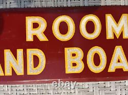 Antique 1940's Room And Board Sign Tin Bevel Edge Reflective Lettering Bunkhouse