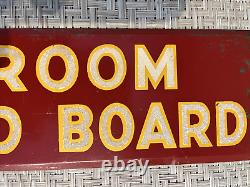 Antique 1940's Room And Board Sign Tin Bevel Edge Reflective Lettering Bunkhouse