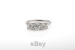 Antique 1940s Signed LB 1.25ct Old Euro Diamond 14k White Gold Wedding Band Ring