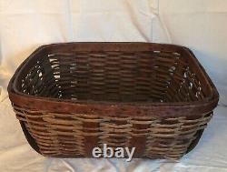 Antique 19th C 1800s Primitive RHM & Co Large Woven Harvest Basket Old Patina