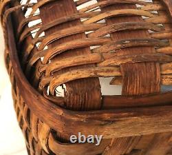 Antique 19th C 1800s Primitive RHM & Co Large Woven Harvest Basket Old Patina