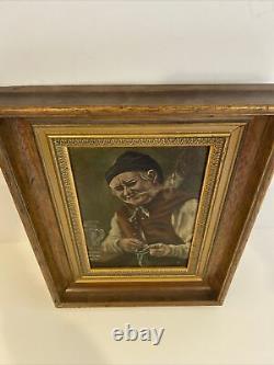 Antique 19th Century Oil on Board Painting Old Master Tavern European Signed