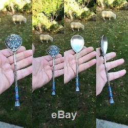 Antique 19th Century Russian Enamel Solid Silver Very Old Spoon Signed