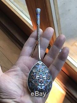 Antique 19th Century Russian Enamel Solid Silver Very Old Spoon Signed