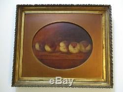 Antique 19th Century Still Life Painting Fruit Signed Mystery Artist Old Peaches