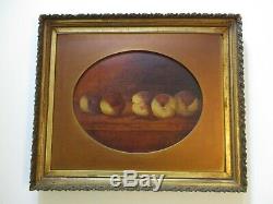 Antique 19th Century Still Life Painting Fruit Signed Mystery Artist Old Peaches