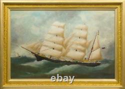 Antique 19th Rare Original canvas Old Oil painting Sailing boat Dated 1891