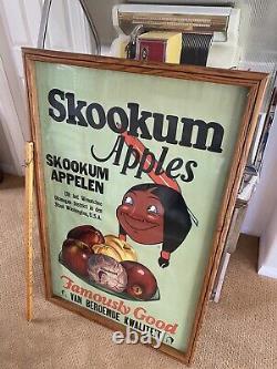 Antique Advertising SKOOKUM Framed Cardboard Poster Old Store Sign 48x32 Circa