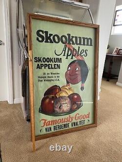 Antique Advertising SKOOKUM Framed Cardboard Poster Old Store Sign 48x32 Circa