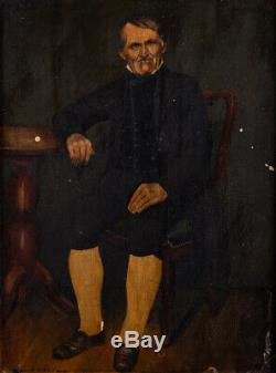 Antique American Folk Art Oil Painting Portrait Of Old Man