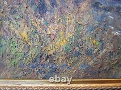 Antique American Painting Signed Mystery Impressionist Landscape Boat Dock Old